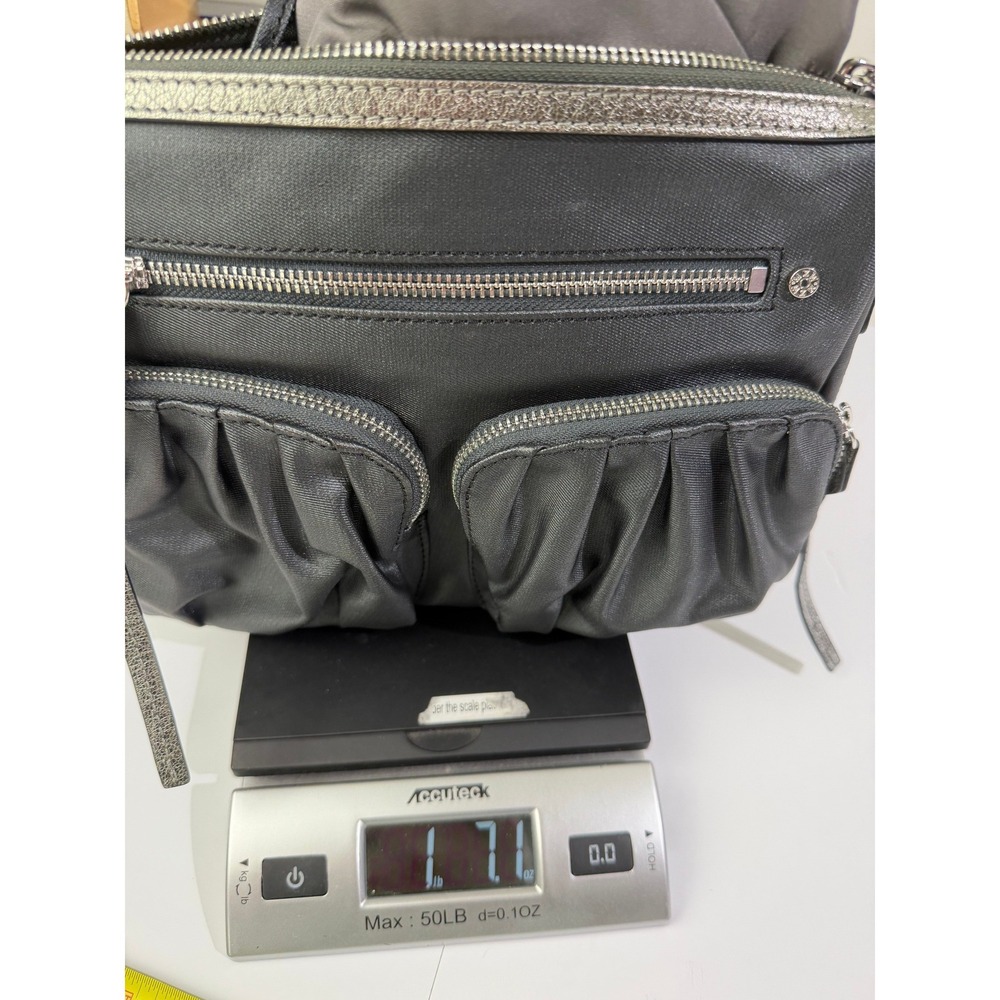 MZ Wallace Set Metallic Graphite Luster Bailey Satchel Crossbody + Makeup Bag - Picture 16 of 16